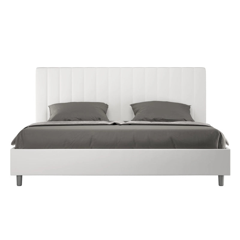 Letto imbottito Matrimoniale 180x200 cm Agueda - Bianco,Similpelle,Con rete