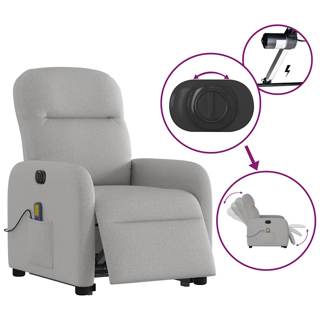 Poltrona Alzapersona Massaggi Elettrica Grigio Nuvola Tessuto 3303011