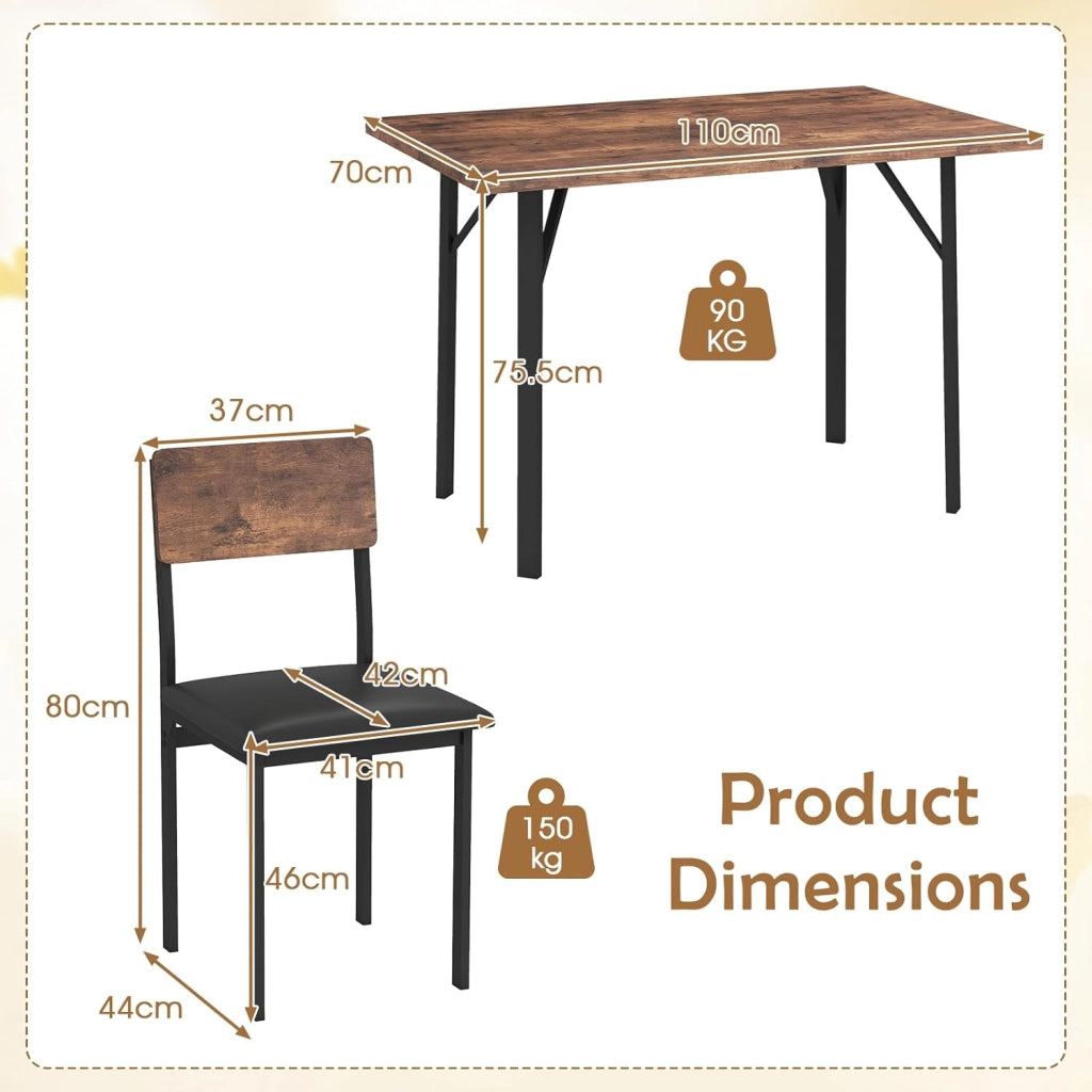 Set da Pranzo 5 Pezzi per 4 Persone, Tavolo da Cucina Rettangolare Industriale con 4 Sedie Imbottite con Gambe in Metallo, Seduta Imbottita, Mobili Salvaspazio per Colazione in Appartamento