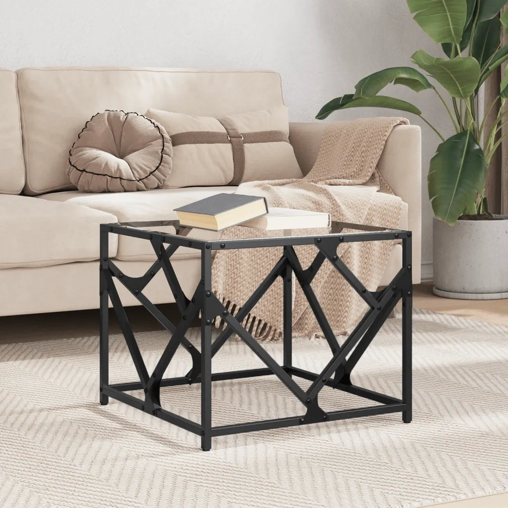 vidaXL Tavolini con Piano in Vetro Trasparente 2 pz 50x50x41cm Acciaio