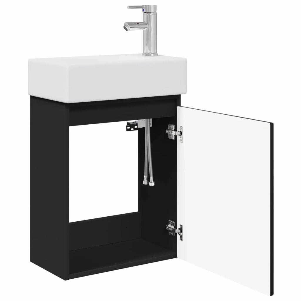 Mobile bagno con rubinetto Nero 45,5 x 22,5 x 84 cm