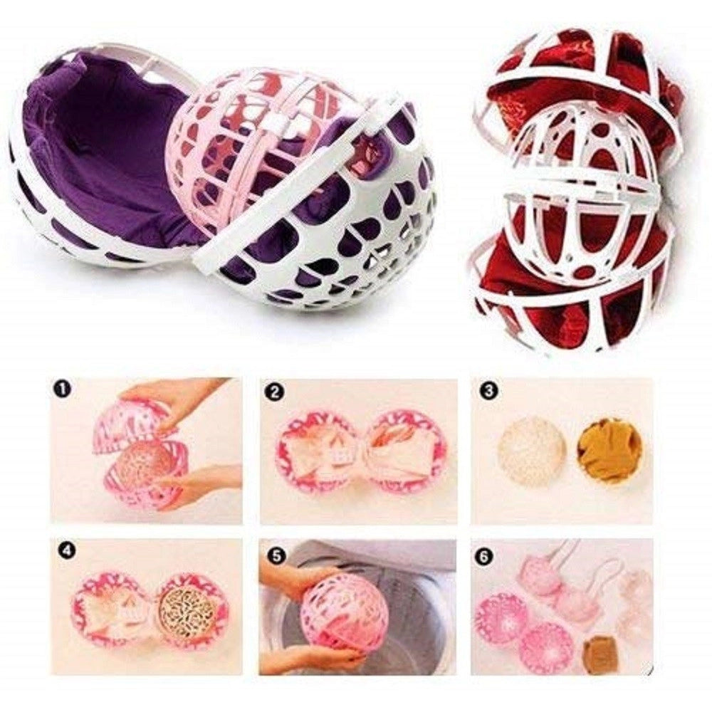 Trade Shop - 2pz Palle Salva Proteggi Reggiseno Plastica Doppia Palla Lavatrice Bucato Lavaggio -