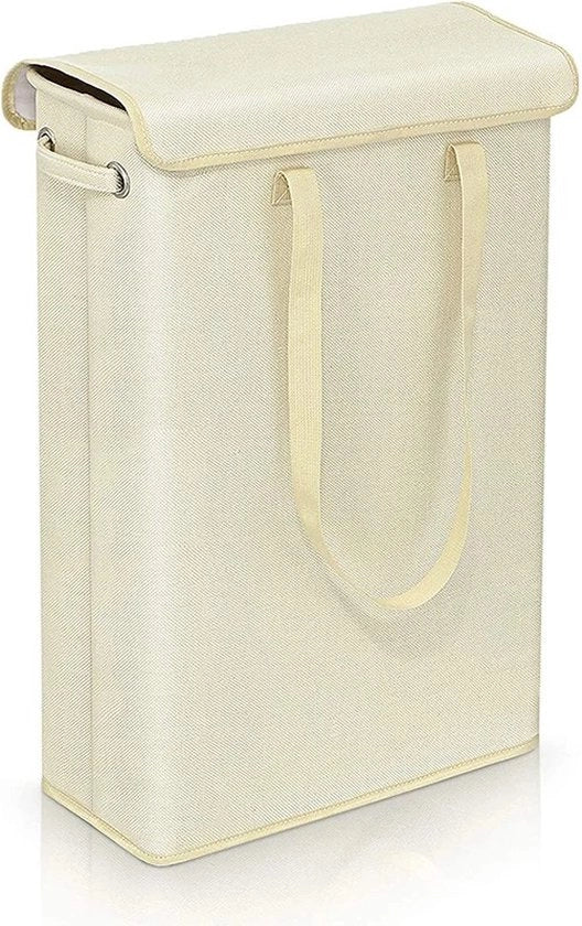 Contenitore di Stoccaggio - Capacità 45L - 38x59x19x18.5cm - Tela Lino Idrorepellente - Pieghevole in Gomma - Beige