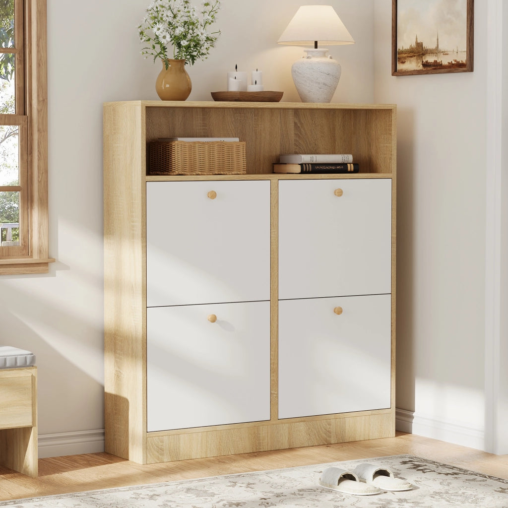 Scarpiera con 4 Ante a Ribalta e Ripiani ¨C Xylo ¨C Legno Bianco, 90x24x104.5 cm