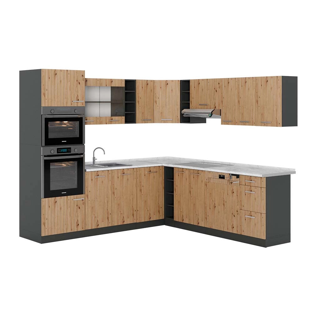 Vicco Cucina angolare completa Rovere artigianale/antracite 237 x 247 cm , PL Marmo