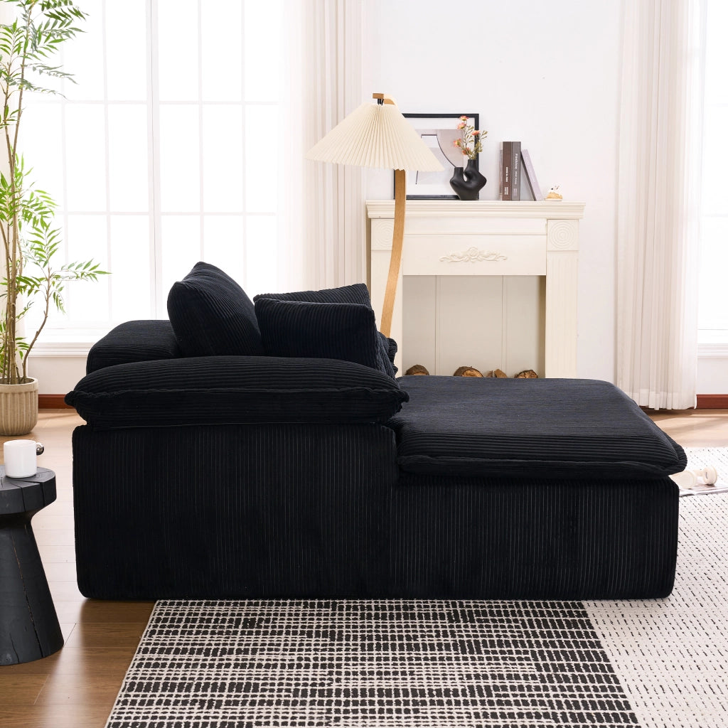 Divano relax senza struttura con schiuma ad alta densità, velluto a coste nero, 177×122×92 cm