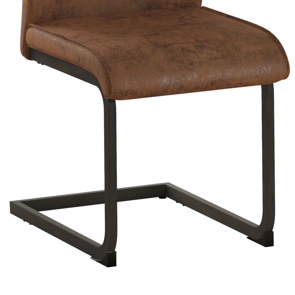 Sedia da pranzo in tessuto tecnico marrone con schienale ergonomico e struttura in metallo nero