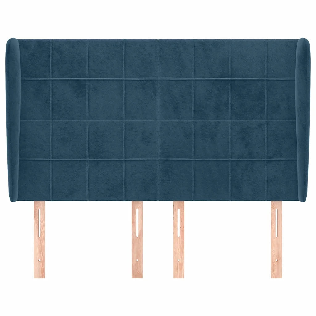 Testiera | Testata ad Orecchio Blu Scuro 147x23x118/128cm in Velluto