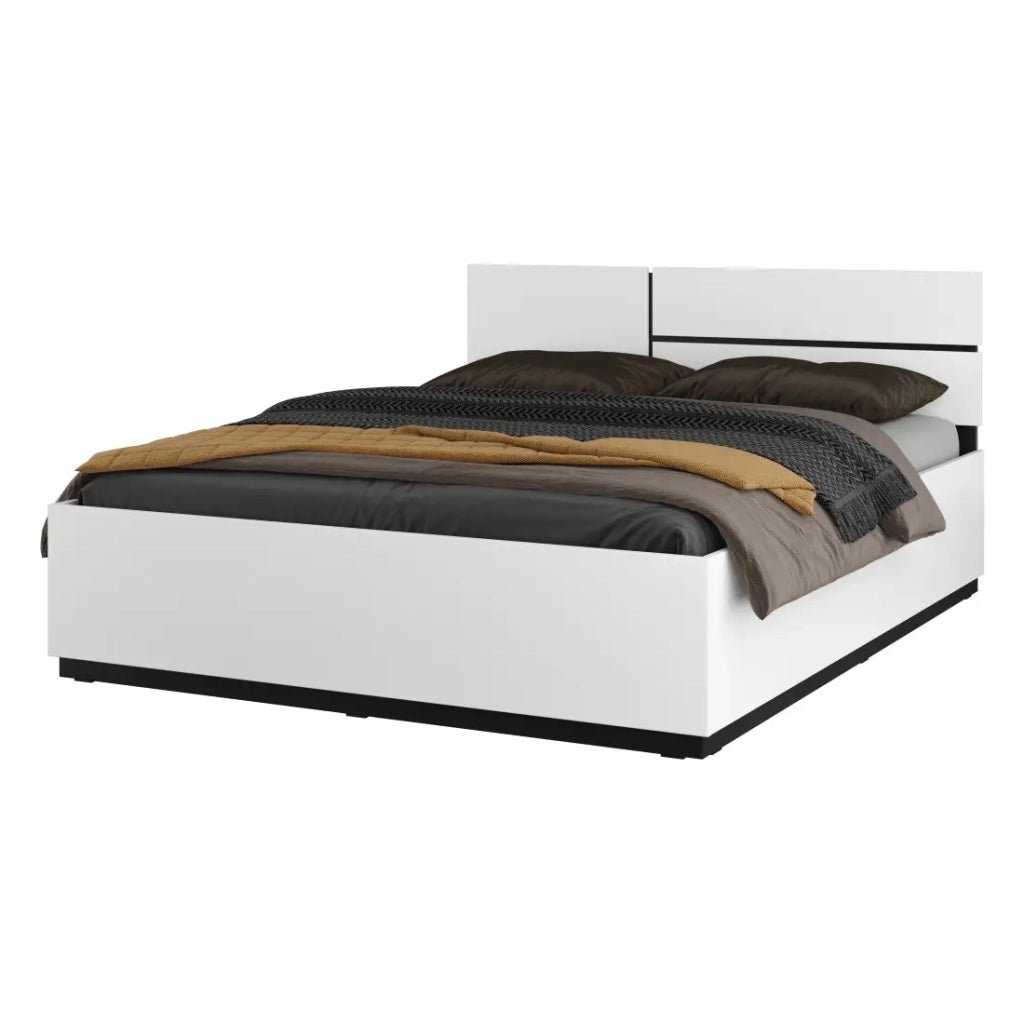 Camera completa HAVANA bianco e nero – Letto contenitore 180x200, armadio 4 porte, comodini e cassettiera