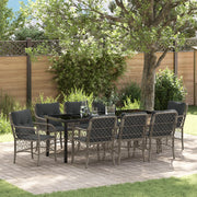 Set di 9 Pezzi per Pranzo da Giardino con Cuscini Grigio Polyrattan