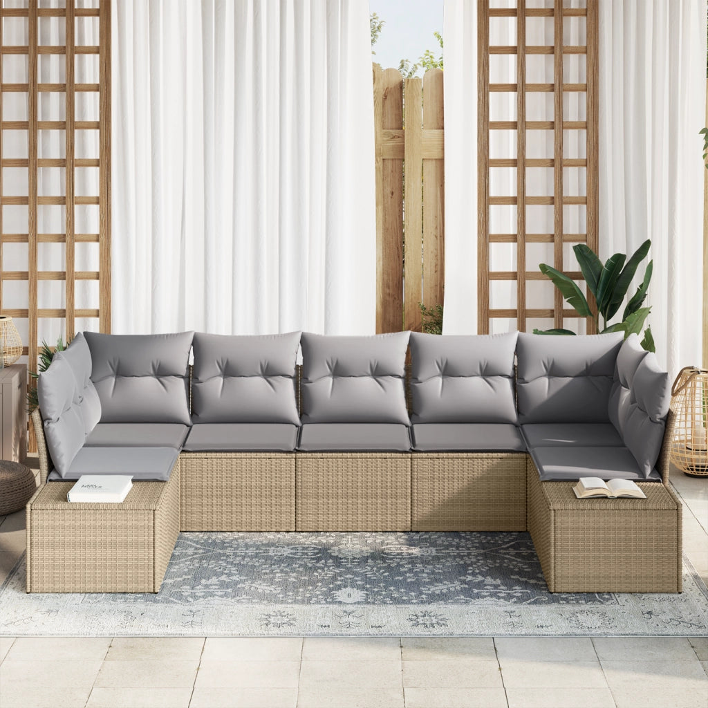 Set di divano da giardino da 7 pezzi con cuscini in rattan beige