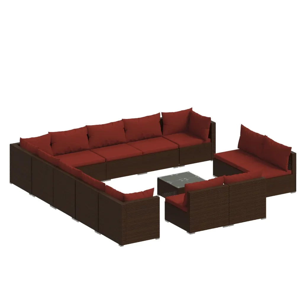 Set Divani da Giardino 14 pz con Cuscini in Polyrattan Marrone 3102867