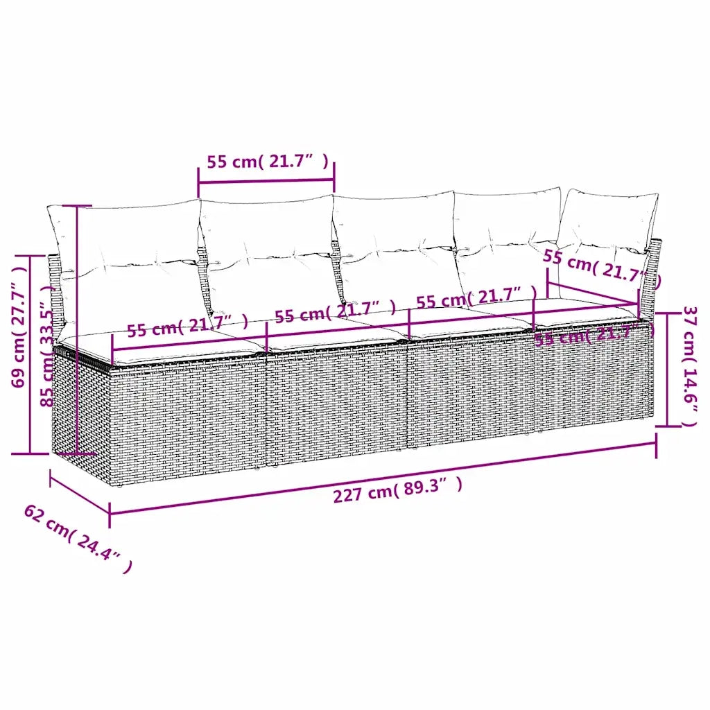 | Divano da giardino | Grigio 227 x 62 x 69 cm polyrattan 366150