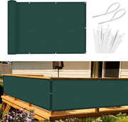 Schermo per balcone, protezione da veduta, copertura per balcone, 90 x 300 cm, schermo per vento, opaco, rivestimento per balcone, PES 170 g/m², protezione dal vento e UV, con fissaggi e cavi, colore verde