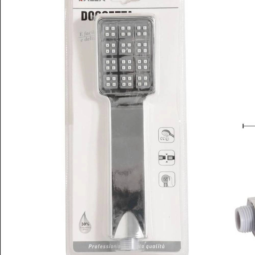Trade Shop - Soffione Telefono Doccia Braccio Doccetta Rettangolare Cromato Ugelli In Gomma -