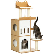 Albero per Gatti in MDF con Tiragraffi per Gatti, 2 Casette per Gatti, Posatoi e Pallina da Gioco, 60x48x133 cm