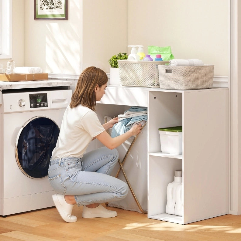 Mobiletto per Lavatrice con Ripiani Aperti, Bianco, Organizer Bagno Sopra Lavatrice