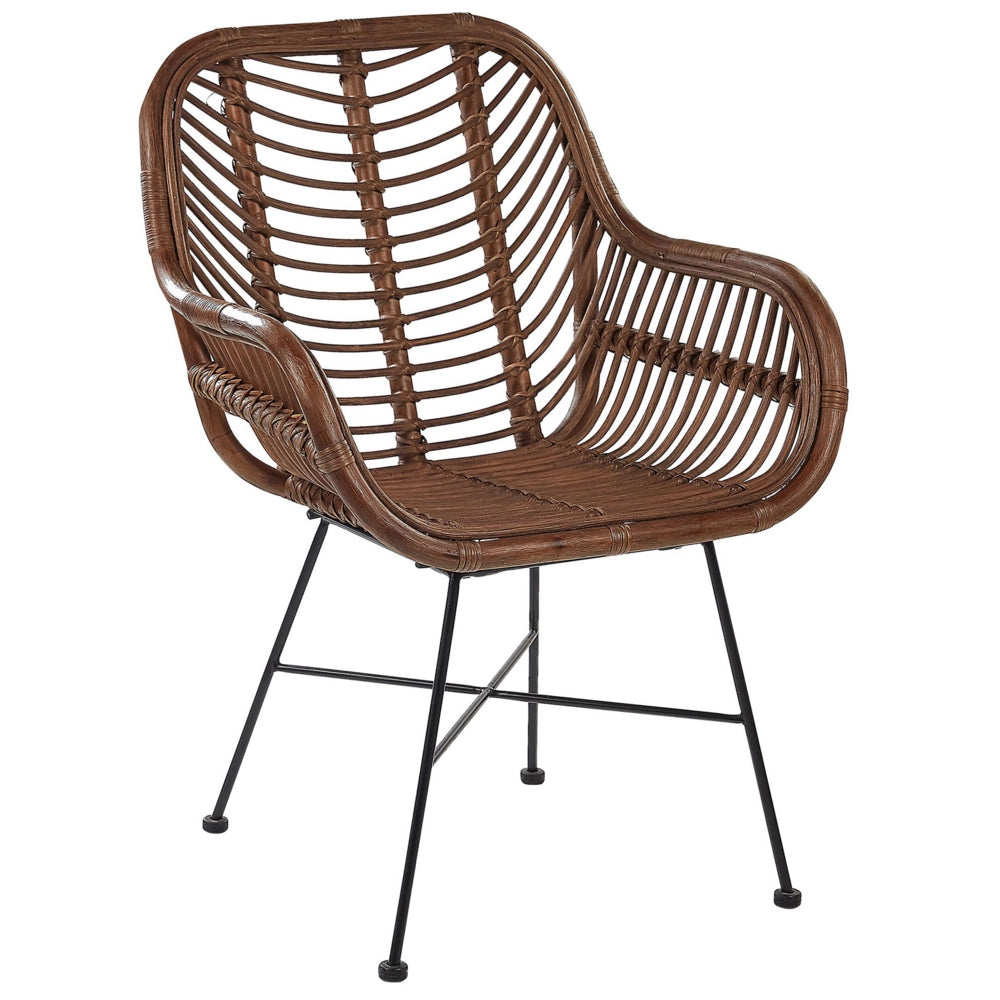 Poltrona in rattan Vimini marrone Gambe in metallo Nero Soggiorno Sala da pranzo