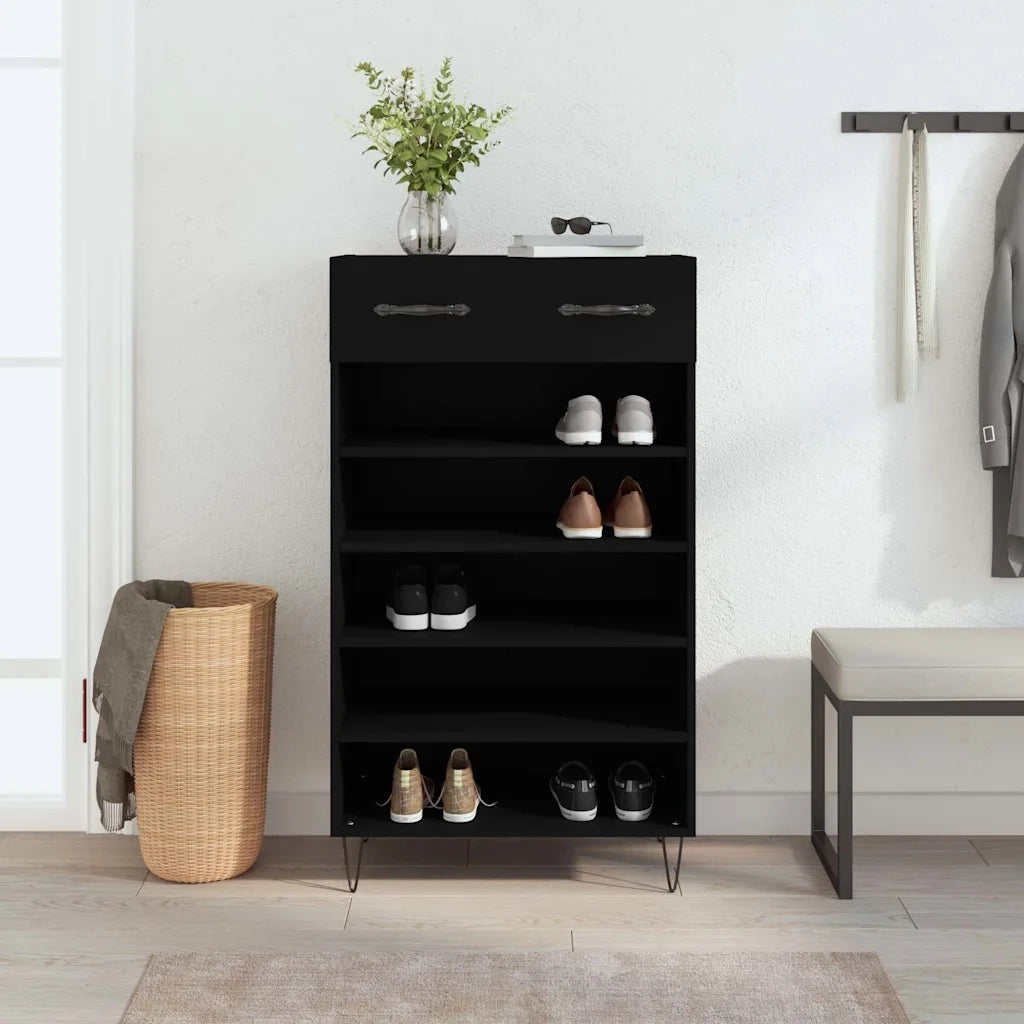 Scarpiera-Scaffale per scarpe Nera 60x35x105 cm in Legno Multistrato 543996