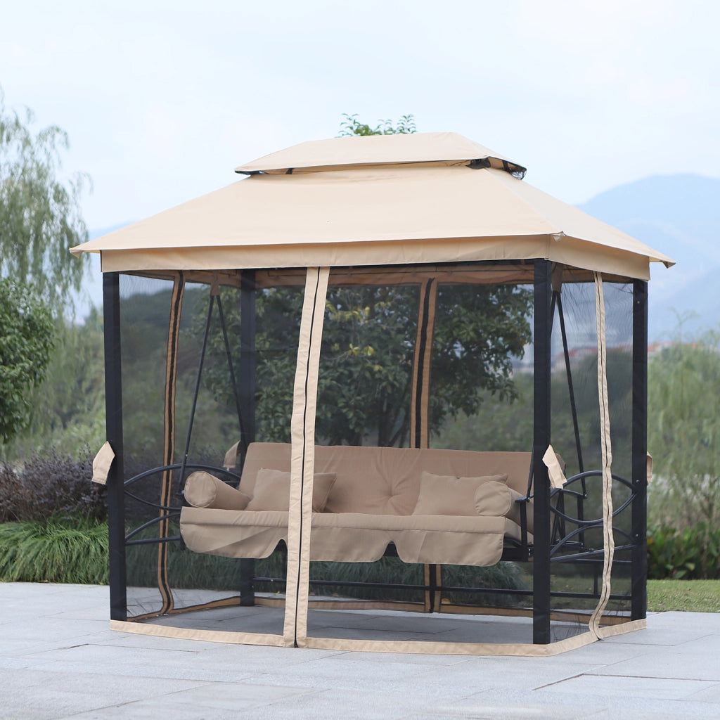 Altalena da giardino Hollywood con pannelli laterali 3 posti ¨C zephmum ¨C beige 256x172x248 cm
