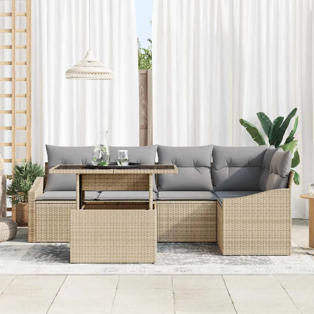Set Divano da Giardino con cuscino 6 pcs beige e grigio chiaro