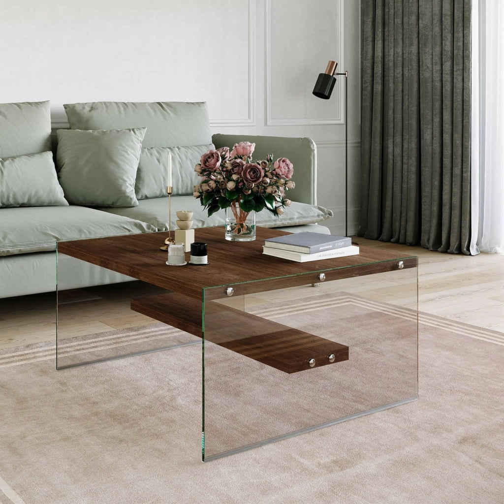 Barcis, Tavolino da Salotto un Vano, 75x75x40h cm Marrone Noce