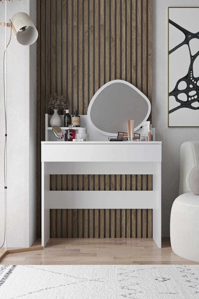 Toeletta con specchio in legno "Harmony Mini Amorphous" - 90 x 40 x 133 cm - Bianco