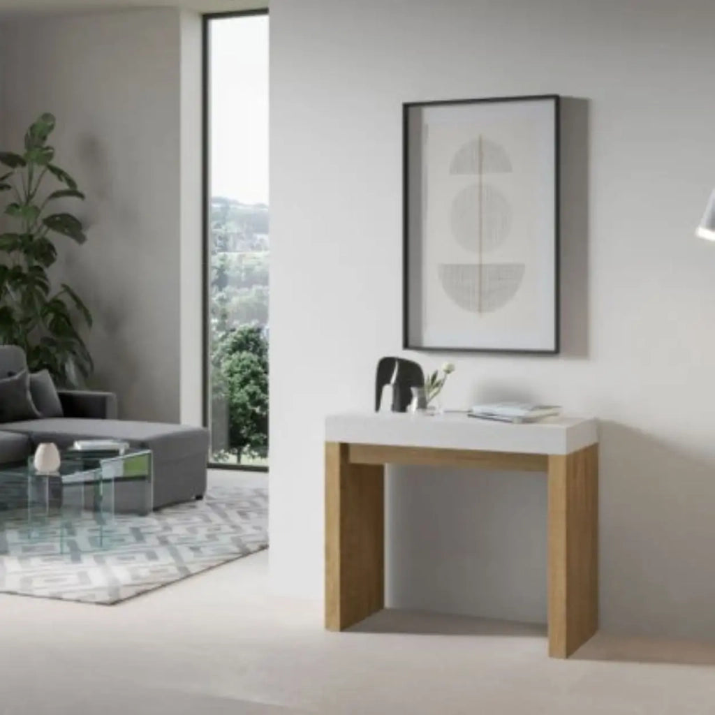 Consolle allungabile 90x40/196 cm Roxell Mix Small piano bianco frassino - struttura quercia natura