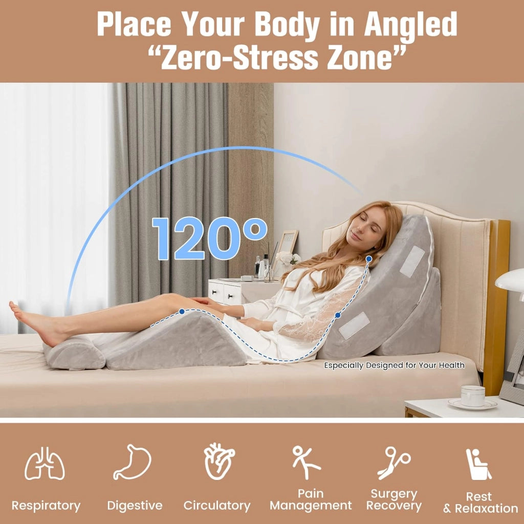 Set di 4 Cuscini a Cuneo per Letto, Cuscini Regolabili in Memory Foam con Fodere Lavabili, Cuscino Multiuso per Dormire da Lettura, Grigio