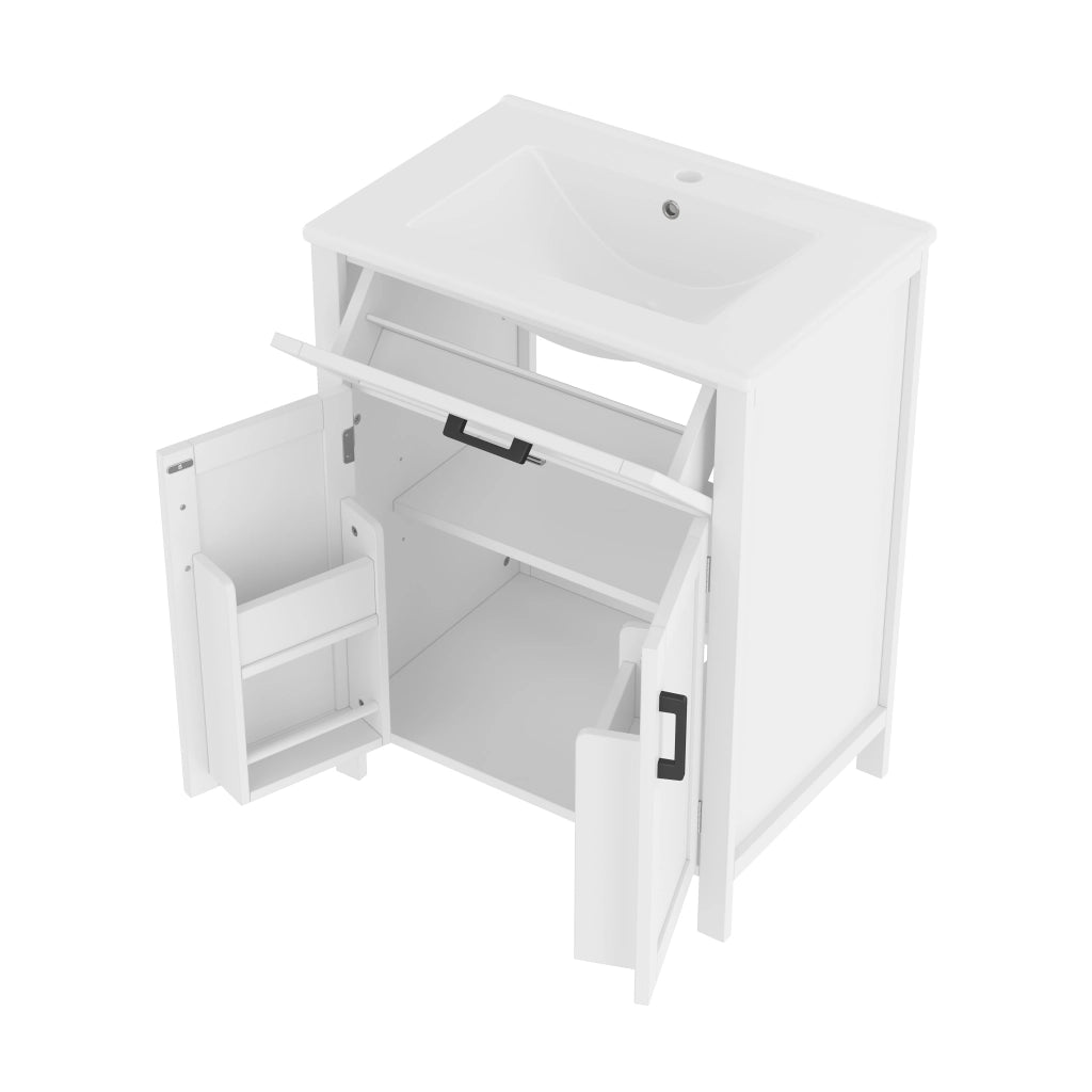 Mobile Bagno con Lavabo Integrato ¨C MINIMAL ¨C Bianco, 2 Ante, Cassetti, 60x46x85