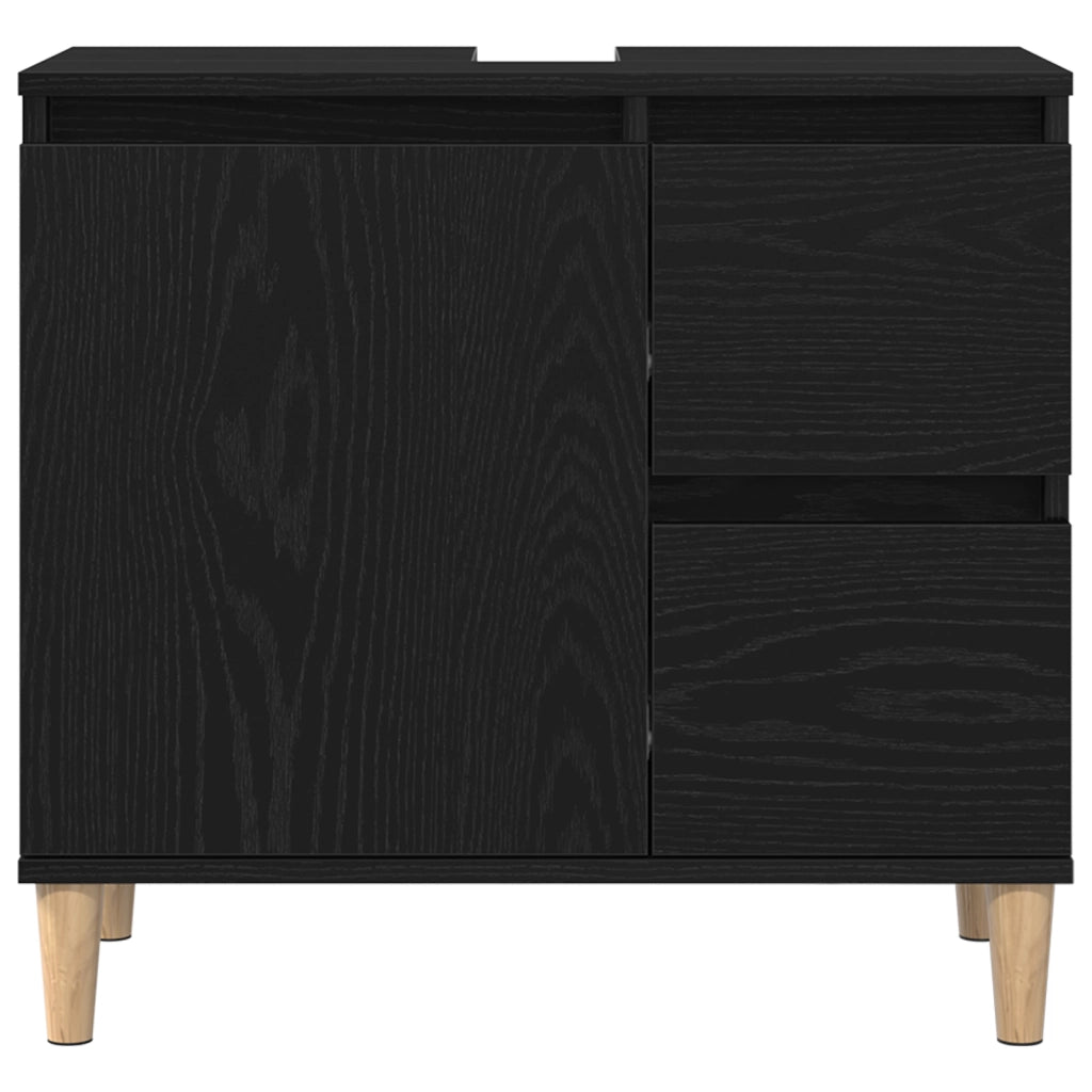 Armadietto Lavabo Nero Rovere 65x33x60 cm Legno ingegnerizzato
