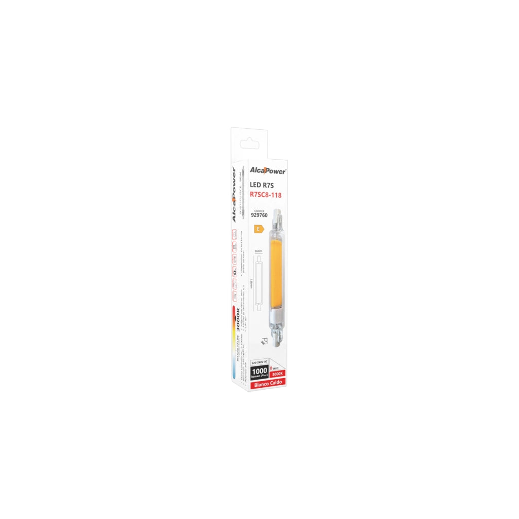Lampadina a led R7s 118mm 8W 1000lm in vetro ø16mm 3000k