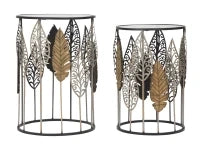 Tavolinetti In Ferro E Legno Foglie Coppia Cm 38X55-33X50