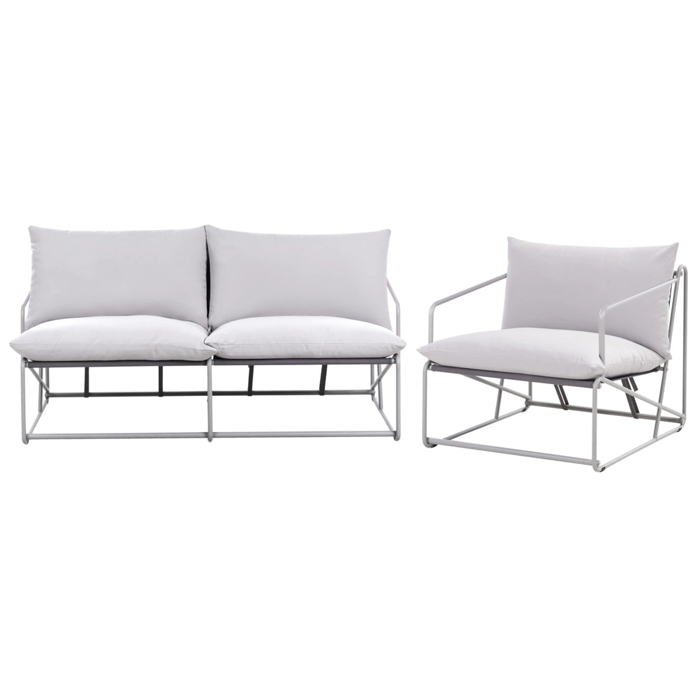 Set divano e poltrona bassi oversize in metallo con cuscini schienale e seduta Arredamento da interno ed esterno Giardino grigio