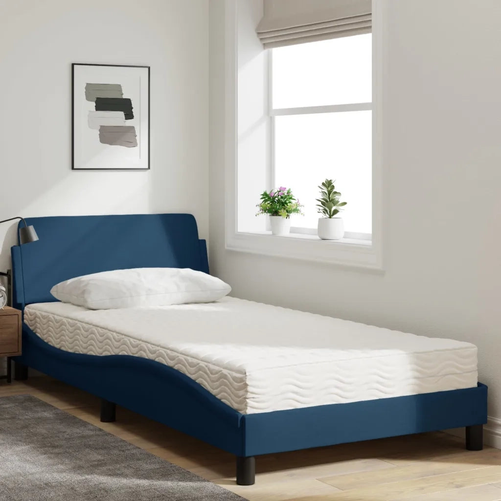 Letto con Materasso-Struttura Letto con Materasso Dover Blu 100x200 cm in Tessuto