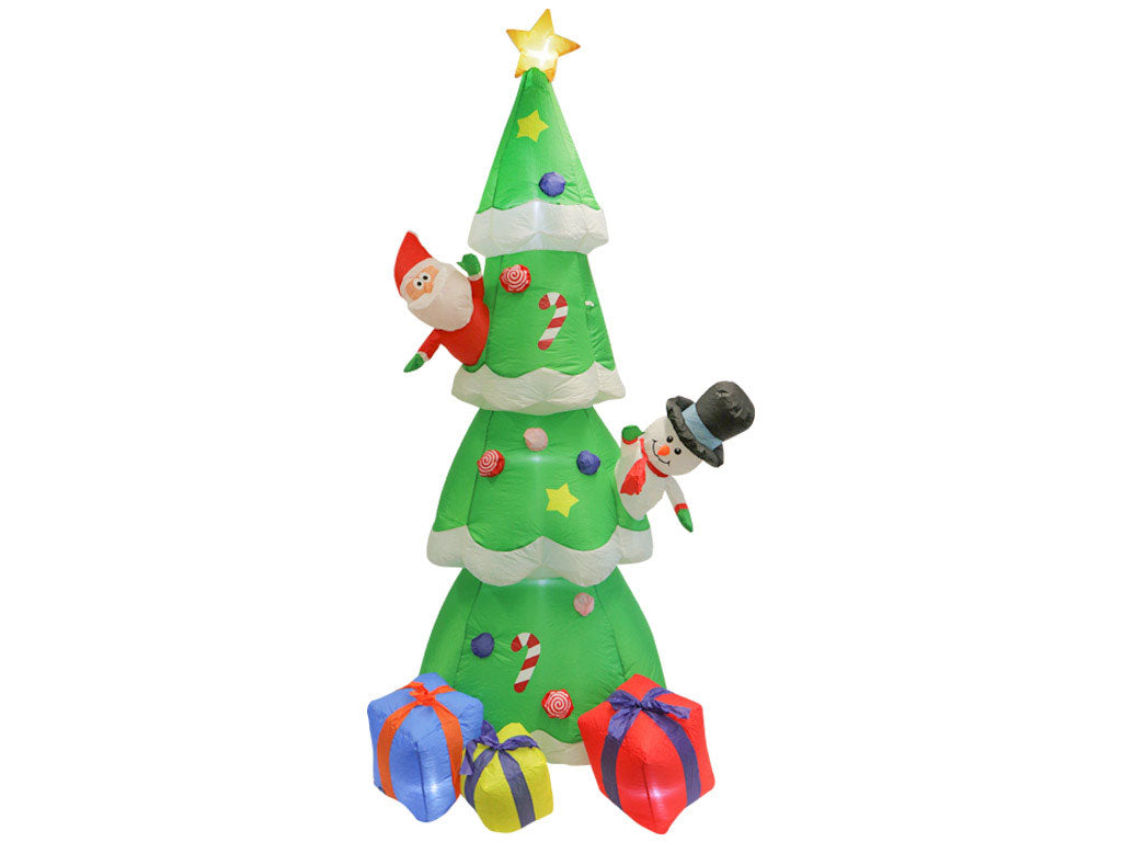 Albero di Natale Gonfiabile 240 cm con Babbo Natale e Pacchi Regalo  con Luci LED