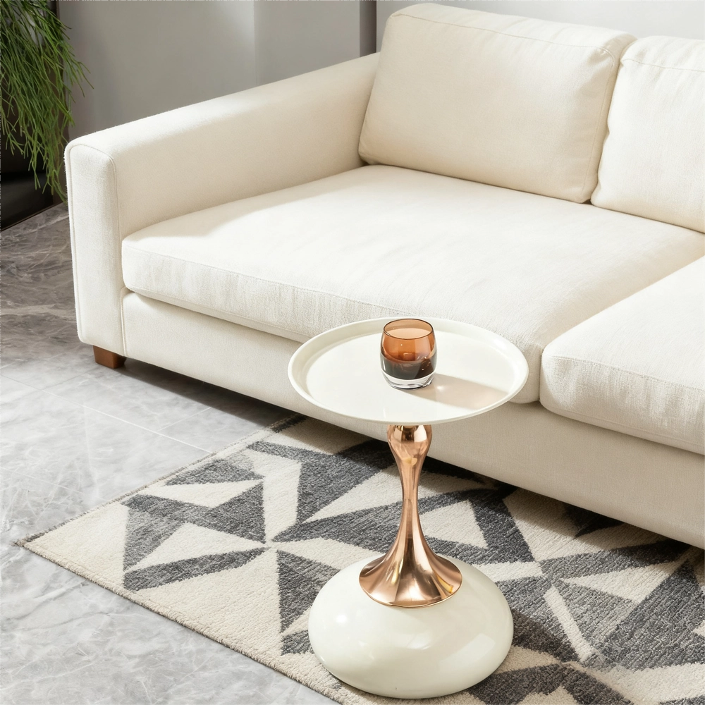Tavolino Rotondo da Salotto ¨C MINIMAL ¨C Metallo, Bianco, 38 cm