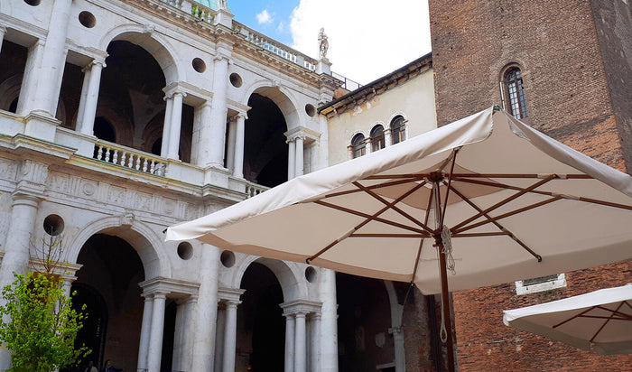 Ombrellone da Giardino 3,5x3,5 m Palo Ø60 mm in Legno Telo in Acrilico con Balza Danieli Bangkok Ecrù