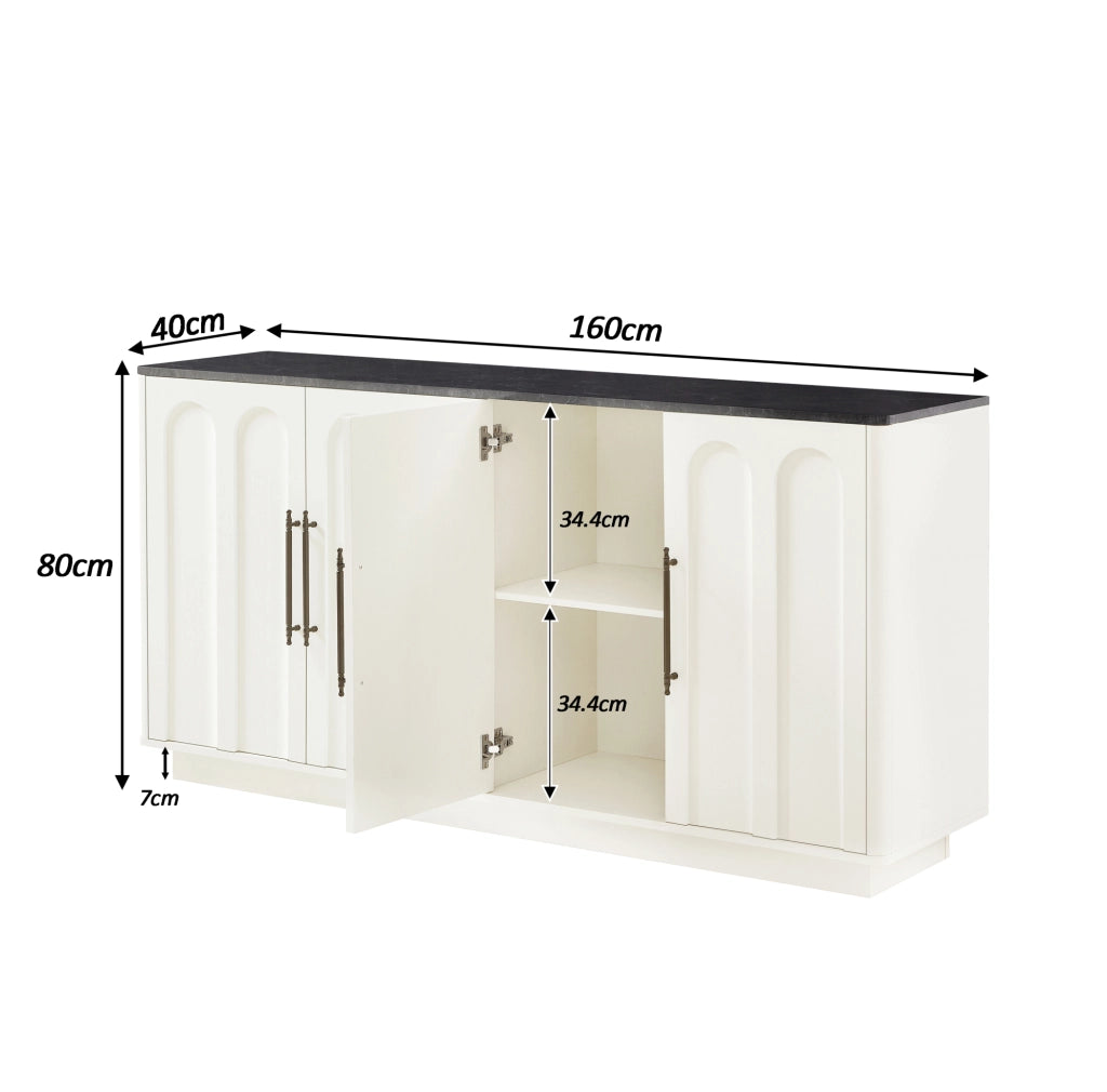 Sideboard con 4 porte e cerniere soft-close, 160 cm, bianco e nero con fissaggio a parete