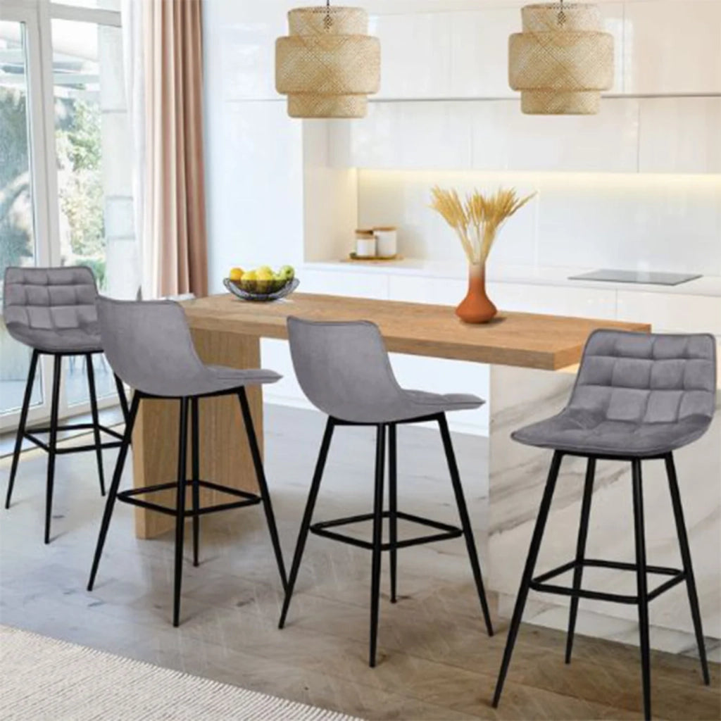 IDMarket - Set di 4 sgabelli da bar in velluto grigio chiaro MADY
