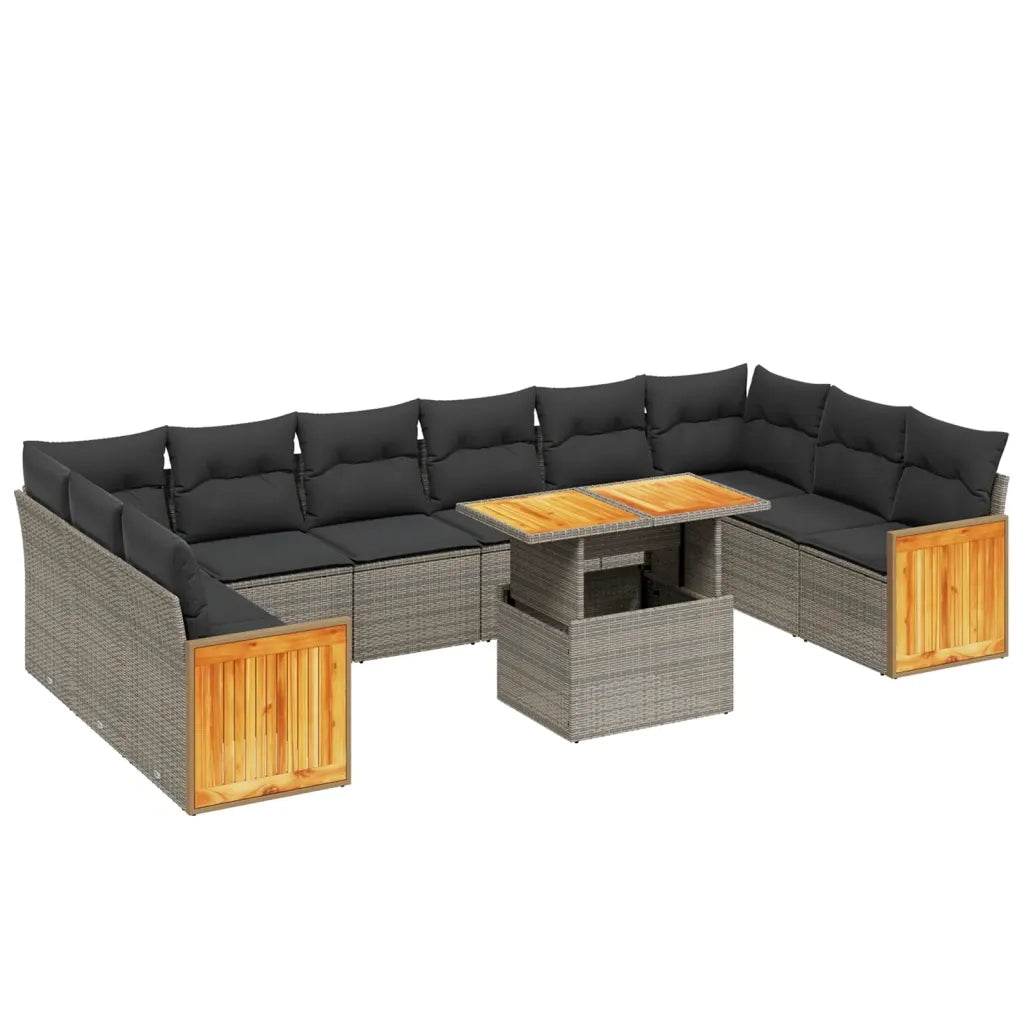 Set Divani da Giardino 11 pz con Cuscini in Polyrattan Grigio 3274133