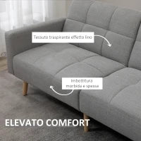 Divano Letto Matrimoniale con Tessuto Traspirante Effetto Lino e Schienale Regolabile, 205x88x80 cm, Grigio