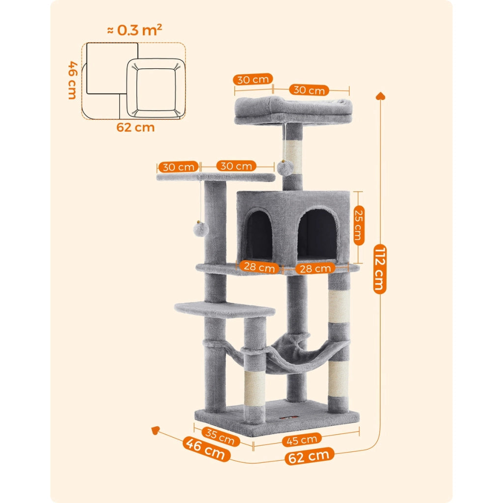 Tiragraffi a Torre con Amaca e Cuccia Grigio Chiaro