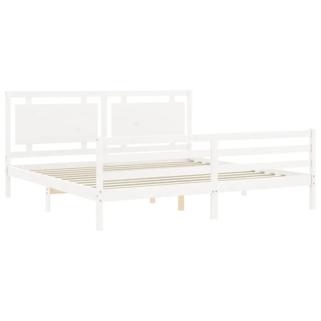 Giroletto con Testiera Bianco 200x200 cm in Legno Massello 3194072
