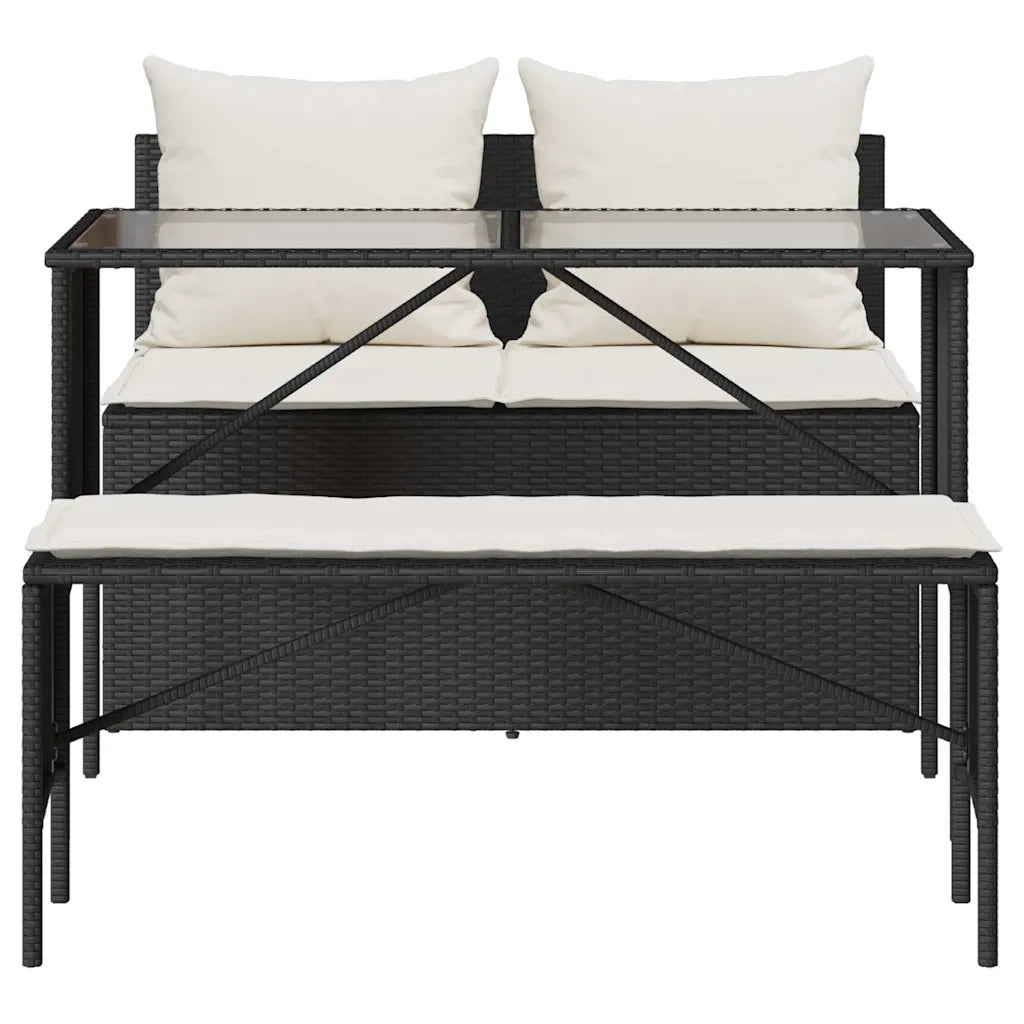 vidaXL Set da Pranzo da Giardino 3 pz con Cuscini Nero in Polyrattan
