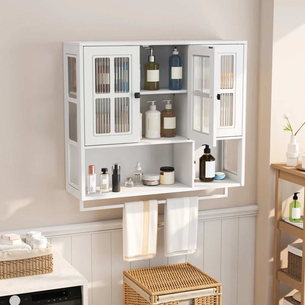 OKWISH Armadietto Bagno Sospeso con 3 Ante, 1 Vano Aperto e Portasciugamani, 88 x 26 x 82.5 cm