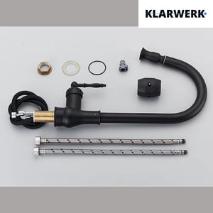 JANA | Rubinetto da cucina estraibile vintage in acciaio inossidabile nero antico | miscelatore arco alto |alta pressione ruotabile a 360° 2 attacchi