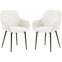 Set 2 Sedie da Pranzo Nordiche Imbottite con Braccioli Ricurvi in Tessuto Effetto Velluto, 54x57x80 cm, Crema