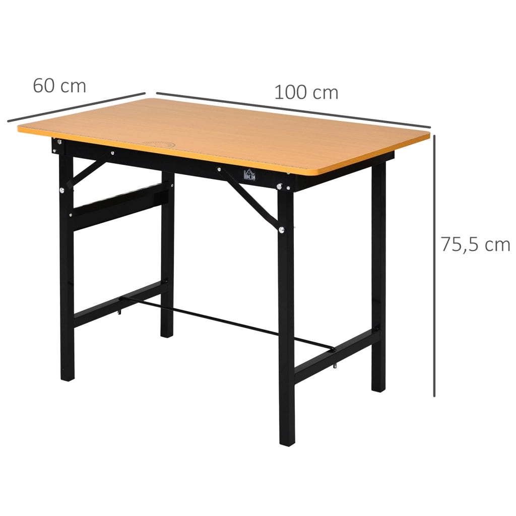 Tavolo Pieghevole da Lavoro ¨C zephmum ¨C Legno Naturale e Nero 100x60x75.5 cm
