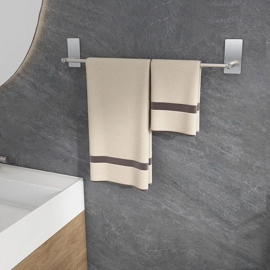 Supporto asciugamano 60cm in acciaio inossidabile SUS304 senza forature - Forte supporto asciugamano per la doccia - Argento
